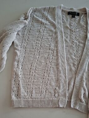Banana Republic 100% Italian Linen Beige Cable-knit/Open-front Cardigan (Small)